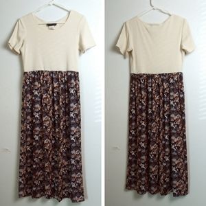 Molly Malloy Combo Midi Dress Women's Size 10 Floral Navy Beige Vintage Y2K